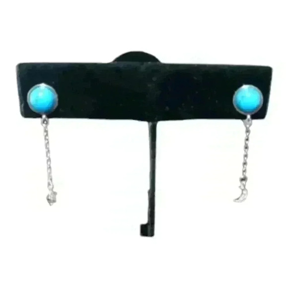 Silver Turquoise Earrings with moon and star 🌟 decor. - Picture 1 of 1